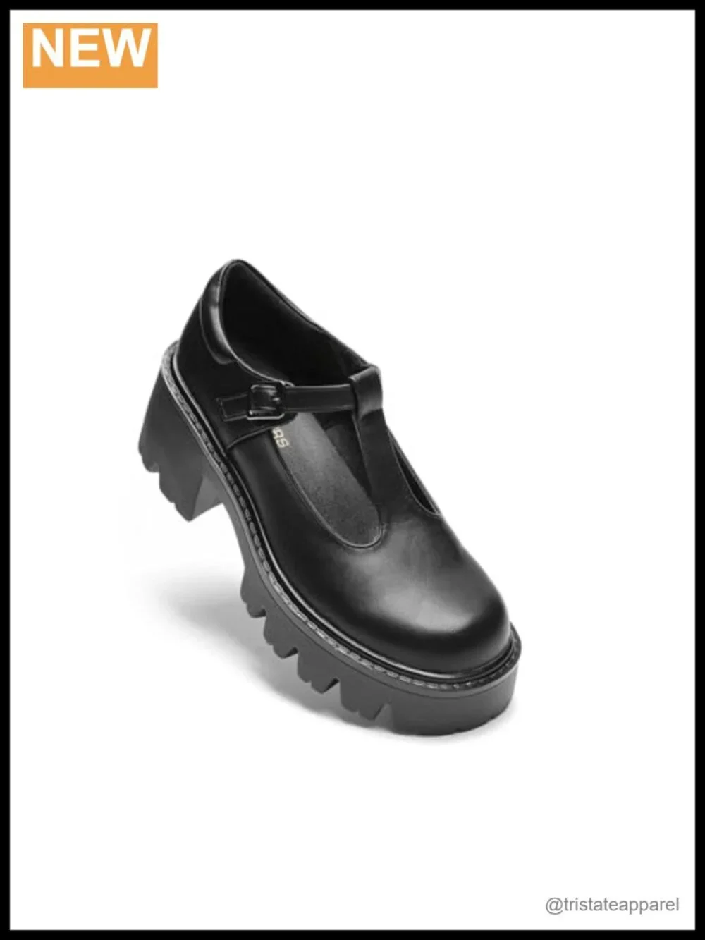 Women's T-Strap Mary Jane Pumps, Faux Leather Platform Chunky Heels with Lug